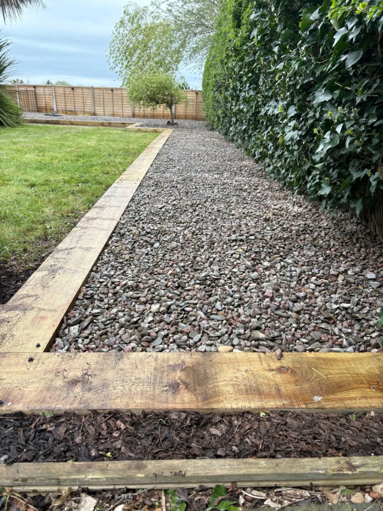 Finished gravel path with sleeper edging