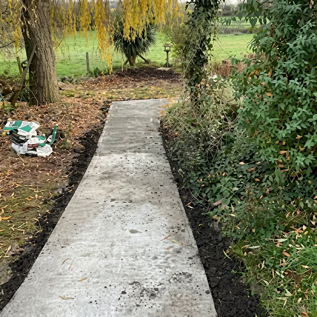 Collapsed clay run → new path & drainage — after